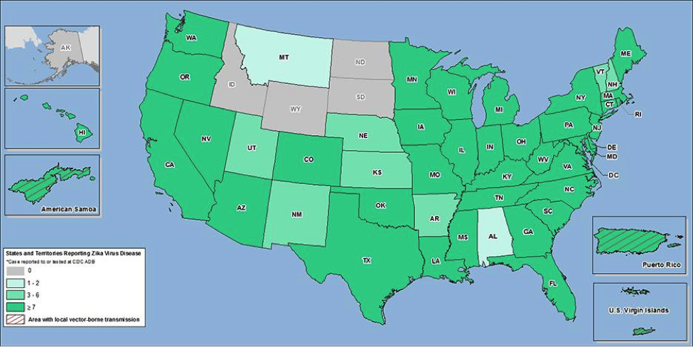 US states and territories reporting Zika Virus Disease